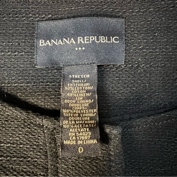 Banana Republic Black Cotton and Linen Career Jacket Size 0 Wardrobe Staple - Picture 3 of 10